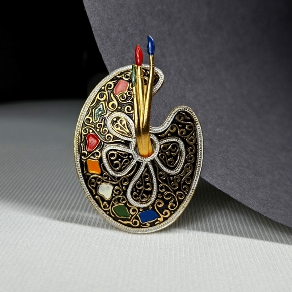Spain Damascene 2-Tone Metallic Colorful Damascene Artists Painting Brooch - Picture 1 of 17